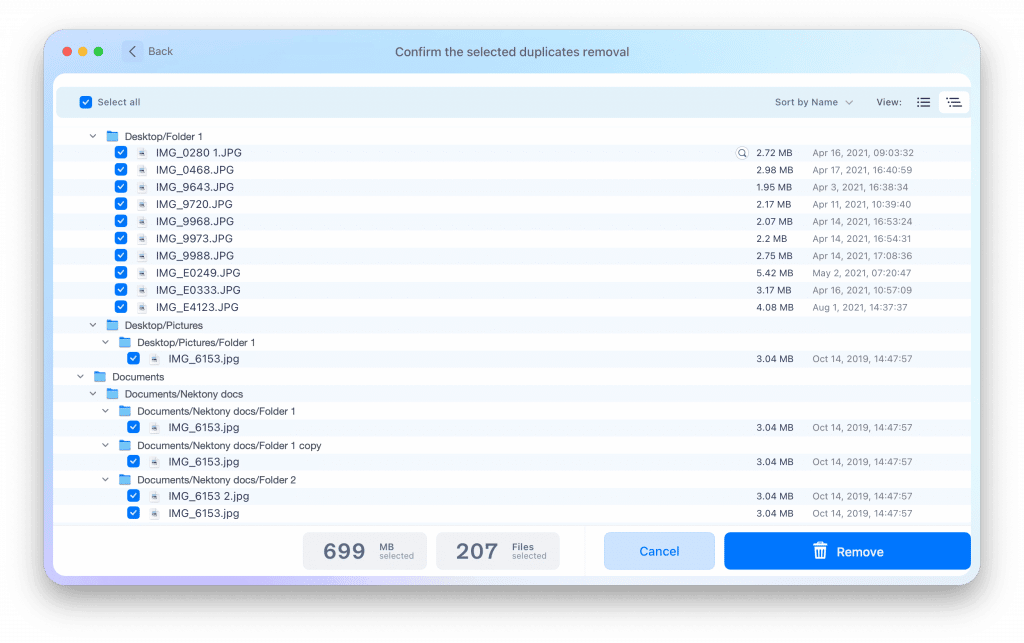 Duplicate File Finder showing duplicates for removal