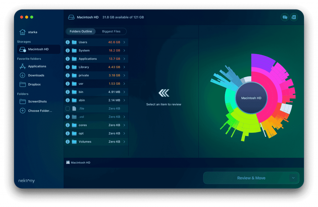 disk space analyzer main window