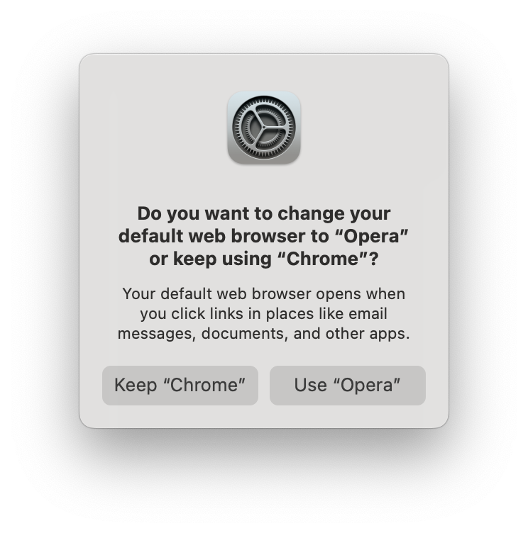 Confirmation window to change default browser on Mac