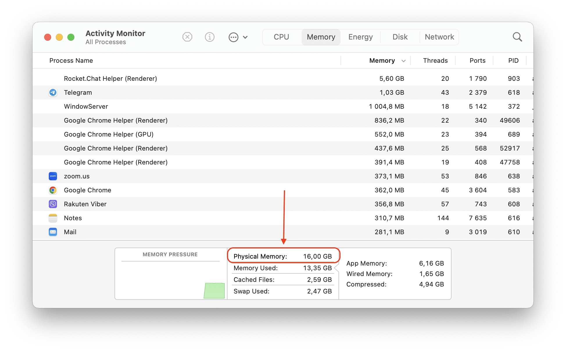 macbook physical memory